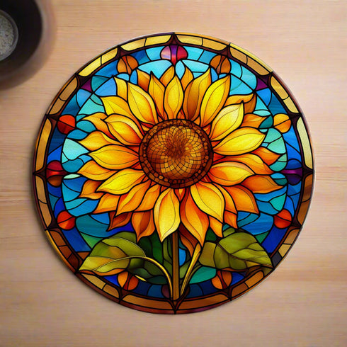 Sunflower Circular Glass Suncatcher Worktop Saver